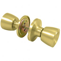 Gałka drzwiowa stała podwójna mod. 607 mosiądz satyna