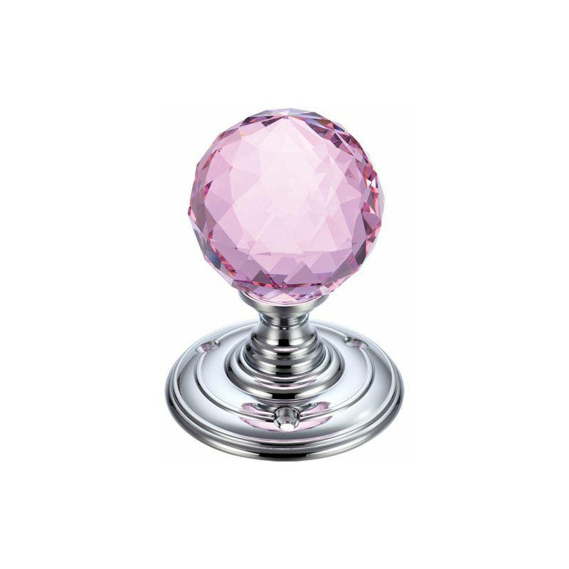 Gałka drzwiowa szklana fasetowana 55mm chrom/różowa