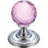 Gałka drzwiowa szklana fasetowana 55mm chrom/różowa