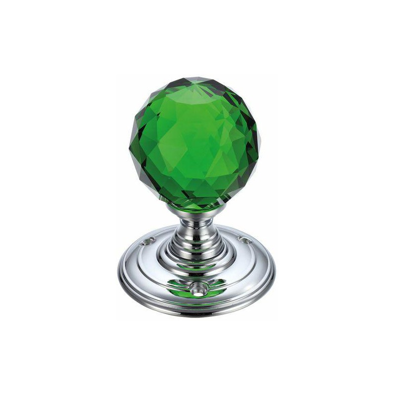 Gałka drzwiowa szklana fasetowana 55mm chrom/zielona