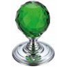 Gałka drzwiowa szklana fasetowana 55mm chrom/zielona