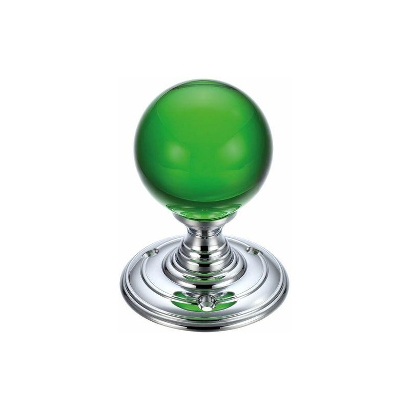 Gałka drzwiowa szklana 55mm chrom/zielona