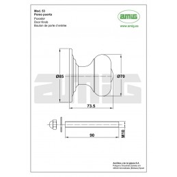 Gałka drzwiowa stała mod. 53 - 70 pusta mosiądz lakierowany
