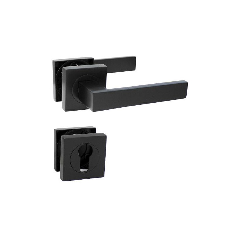 Klamka + szyldy kwadratowe na wkładkę czarne kpl mod. CADIZ