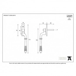 Klamka okienna mosiądz starzony PRAWA