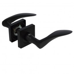 Klamka czarna ROCHE kpl. kwadratowe rozety na wkładkę