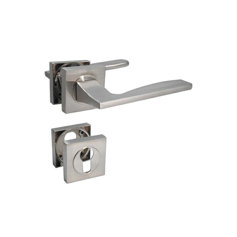 Klamka TARIFA kwadratowa rozeta na wkładkę chrom mat zamak