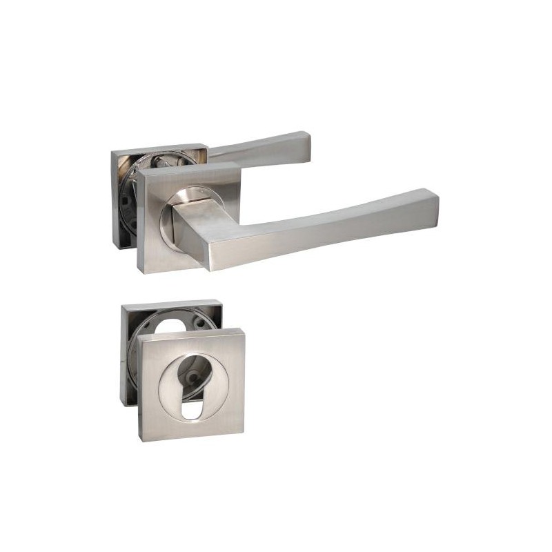 Klamka VEJER kwadratowa rozeta na wkładkę chrom satyna