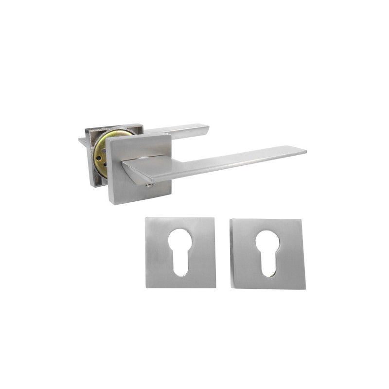 Klamka drzwiowa ZAHORA aluminiowa + rozety kwadrat na wkładkę satyna