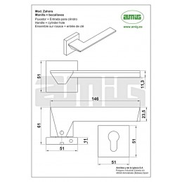 Klamka drzwiowa ZAHORA zamak + rozety kwadrat na wkładkę chrom mat zamak