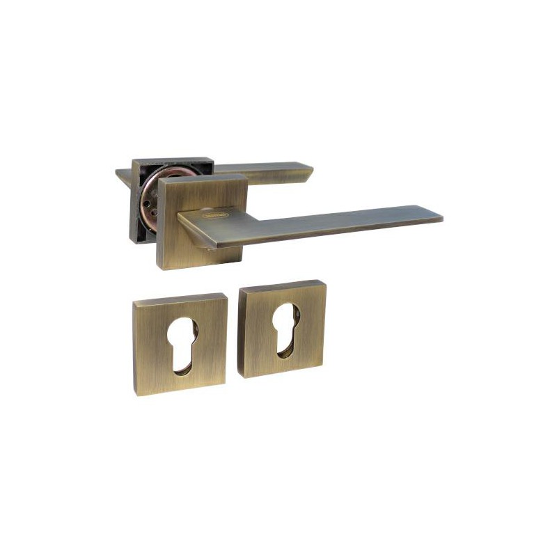 Klamka ZAHORA kwadratowa rozeta na wkładkę złoto antyczne al.