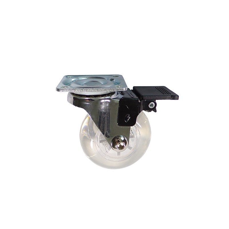 Kółko transparentne 50mm skrętne na płytce z hamulcem 7240502