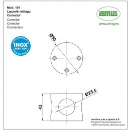 Łącznik 3-otworowy do relingu fi.25mm 50x43mm INOX mod.101