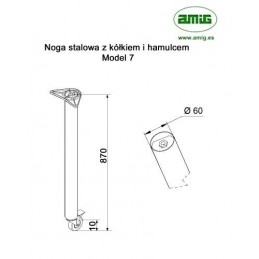 Noga z kółkiem do stołu / blatu wys. 87cm okrągła 60mm czarna mod. 7