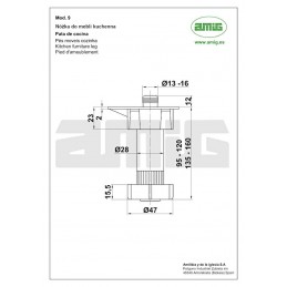 Komplet nóżek regulowanych kuchennych z zaczepami wys.135-160mm czarny