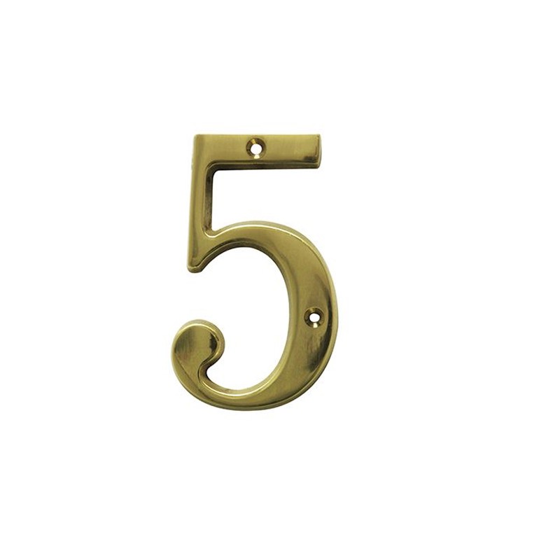 Cyfra 5 mosiężna 10cm przykręcana