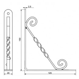 Wspornik półki stalowy szary metalik 150x125mm mod. 11