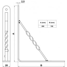 Wspornik półki wzmocniony stal czarny 200x150mm mod. 21