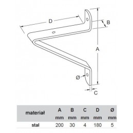 Wspornik półki stalowy biały 200x180mm mod. BELLUCCI