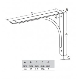 Wspornik półki stal czerwony 230x180 mm mod. ECLISSE 23