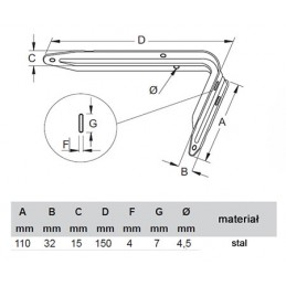 Wspornik półki stalowy czerwony 110x150mm  EUROPA 15
