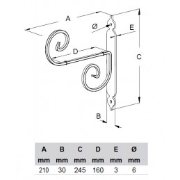 Wspornik półki stalowy czarny młotkowany 210x245mm RICCIOLO 21