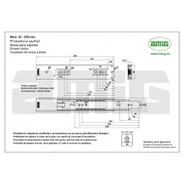 Prowadnice szuflad 250x45mm pełny wysuw mod. 35 komplet