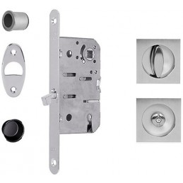 Zamek hakowy łazienkowy 50mm chrom mat + rozety kwadratowe mod. SCIVOLA A-T