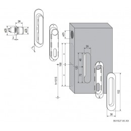 Uchwyty wpuszczane na klucz owalne 152x36mm chrom satyna SCIVOLA-H + uchwyt na palec