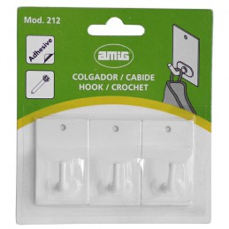 Wieszaki przyklejane/przykręcane 43x26mm stalowe białe 3szt. mod.212 DIS