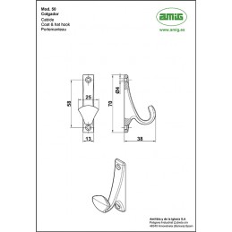 Wieszak pojedynczy mosiężny 70x13mm chrom połysk mod.50