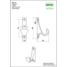 Wieszak pojedynczy mosiężny 90x16x48mm chrom mat mod.51