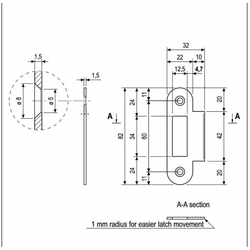 Zaczep zamka MEDIANA i CENTRO 22x82mm z najazdem 10mm brąz