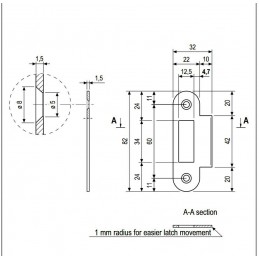 Zaczep zamka MEDIANA i CENTRO 22x82mm z najazdem 10mm niklowany