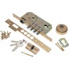 Zamek bolcowy na wkładkę 85/50 mosiądz satyna mod. 100 z akcesoriami
