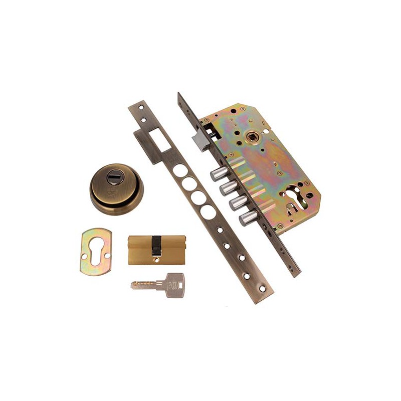 Zamek bolcowy na wkładkę 85/50 złoto antyczne mod. 100 z akcesoriami