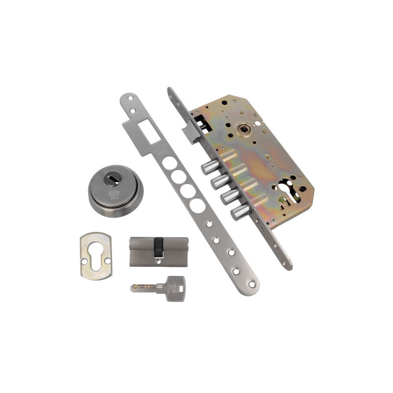 Zamek bolcowy na wkładkę 85/50 chrom mat mod. 101 z akcesoriami
