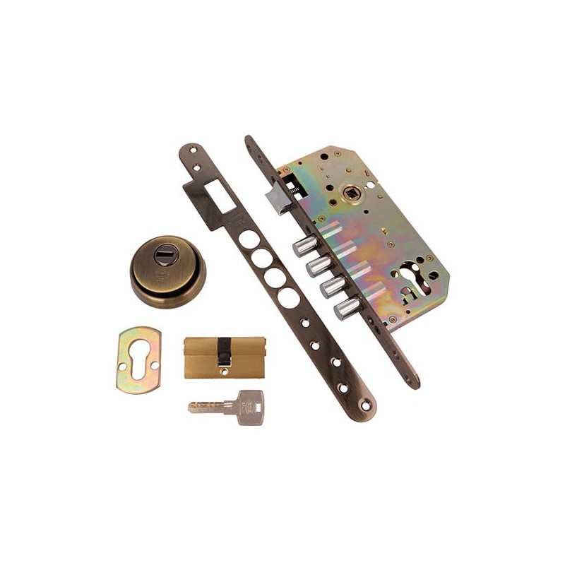 Zamek bolcowy na wkładkę 85/50 złoto antyczne z akcesoriami mod. 101
