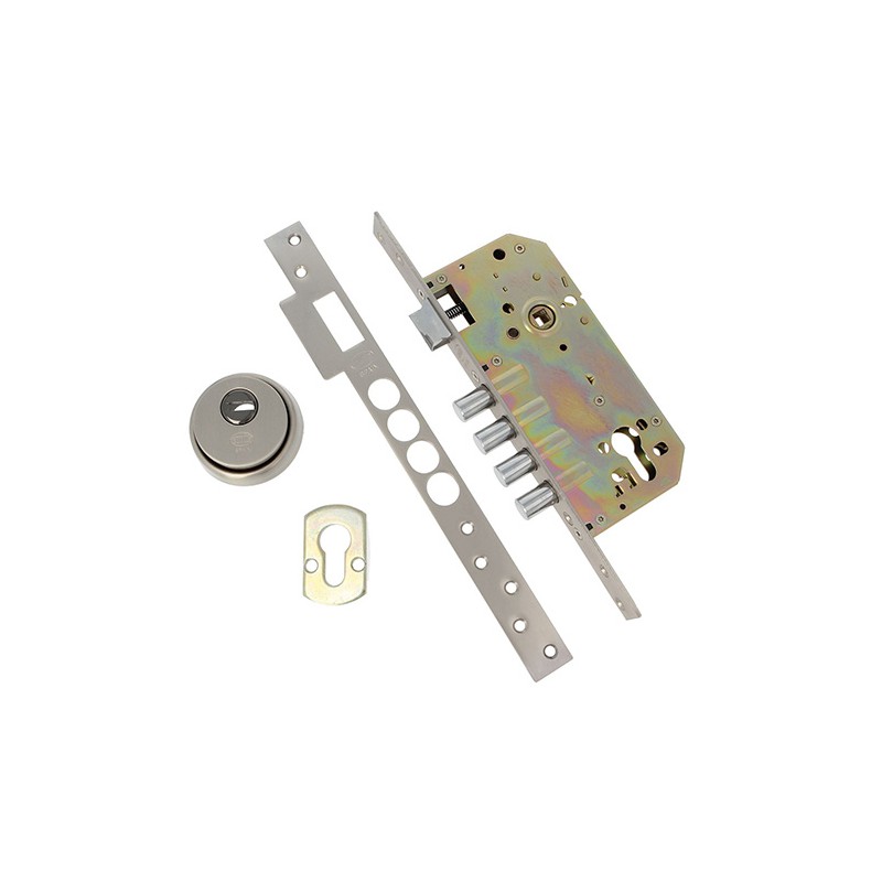 Zamek bolcowy na wkładkę 85/50 chrom mat mod. 110 z akcesoriami