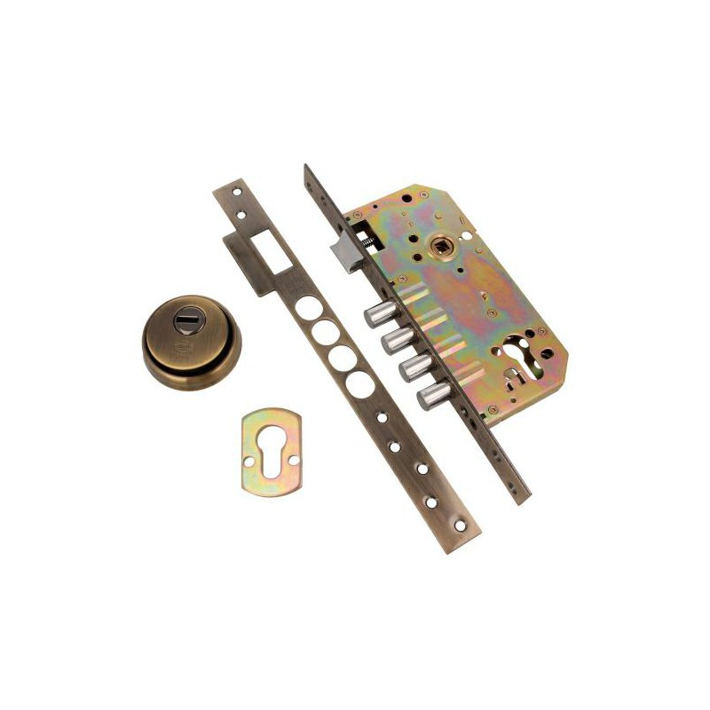 Zamek bolcowy na wkładkę 85/50 złoto antyczne mod. 110 z akcesoriami