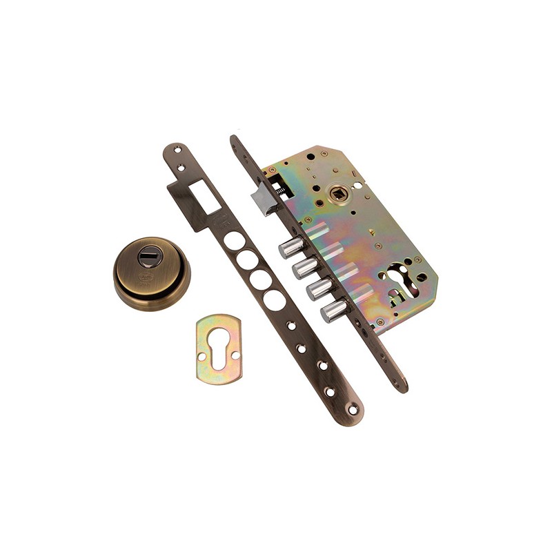 Zamek bolcowy na wkładkę 85/50 złoto antyczne mod. 111 z akcesoriami