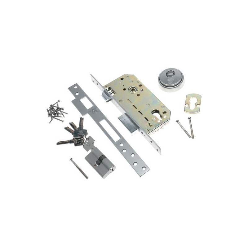 Zamek drzwiowy na wkładkę 85/50 INOX mod. 200 z akcesoriami