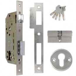 Zamek drzwiowy na wkładkę 85/50 INOX z akcesoriami mod. 340