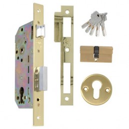 Zamek drzwiowy na wkładkę 85/50 mosiądzowany z akcesoriami mod. 340