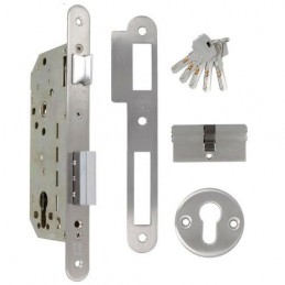 Zamek drzwiowy na wkładkę 85/50 INOX z akcesoriami mod. 341