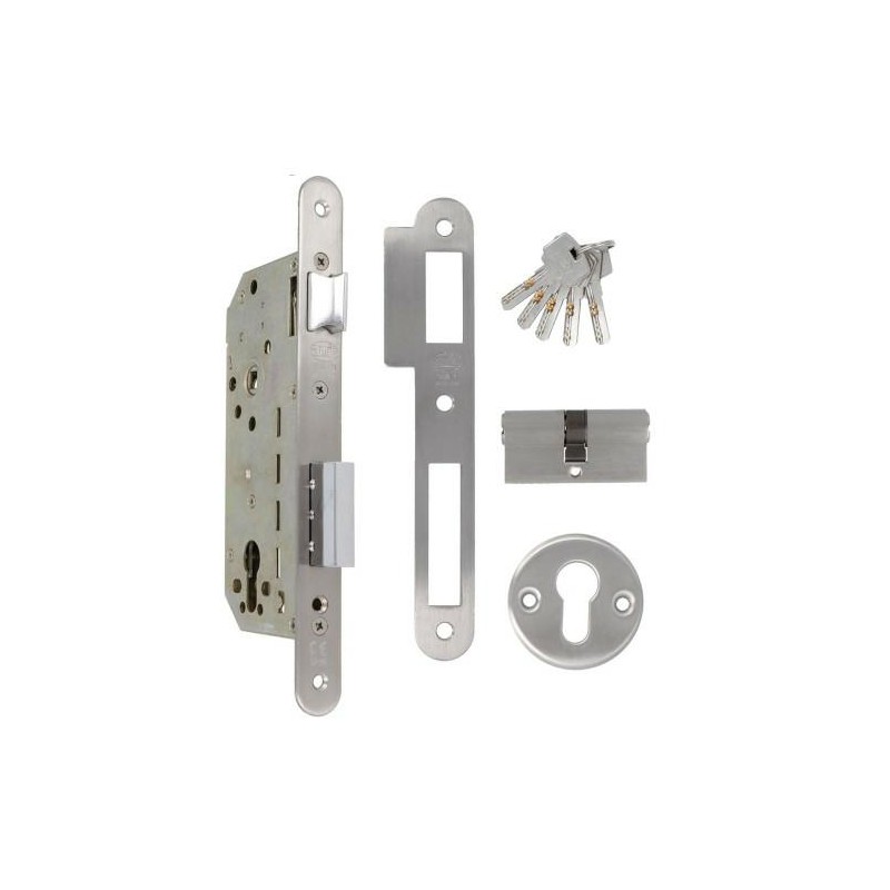 Zamek drzwiowy na wkładkę 85/50 INOX z akcesoriami mod. 341