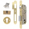 Zamek drzwiowy na wkładkę 85/50 mosiądz satyna z akcesoriami mod. 341