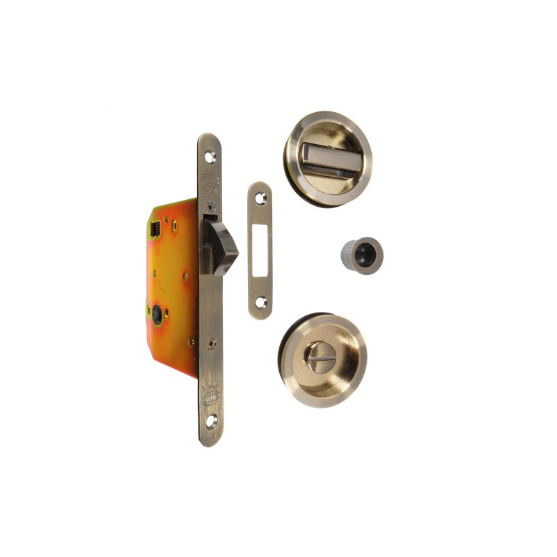 Zamek hakowy łazienkowy 50mm F16 złoto antyczne + rozety WC mod. 611