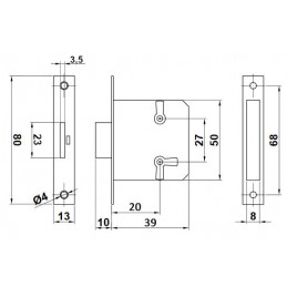 Zamek meblowy mosiężny 20mm mosiężny mod. 8