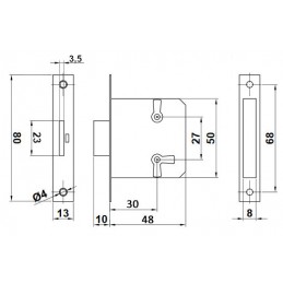 Zamek meblowy mosiężny 30mm mosiężny mod. 8